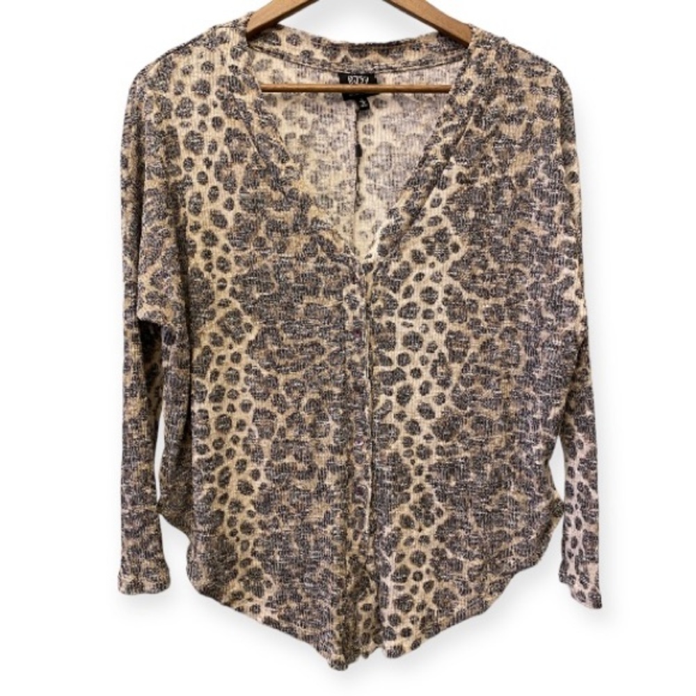 Bobeau Top Tie Front Animal Print Thermal Stretch Blouse Shirt Long Slv Sz Small - Picture 3 of 11